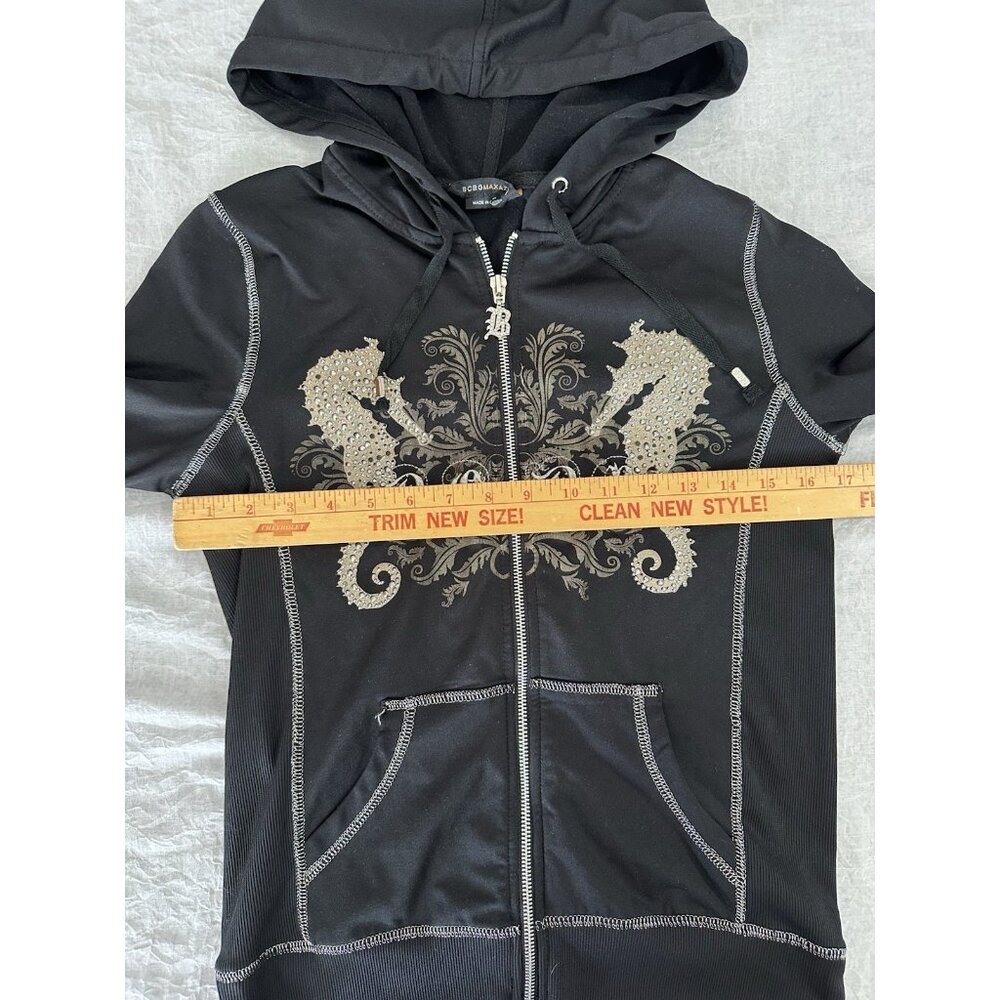 BCBG Maxazria Women's Size Small S Sweatshirt Full Zip Black Hoodie Long Sleeve - Picture 7 of 11